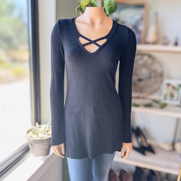 Free People Black Criss Cross Lightweight Tunic Sweater, Women's Size X-Small - Picture 10 of 10